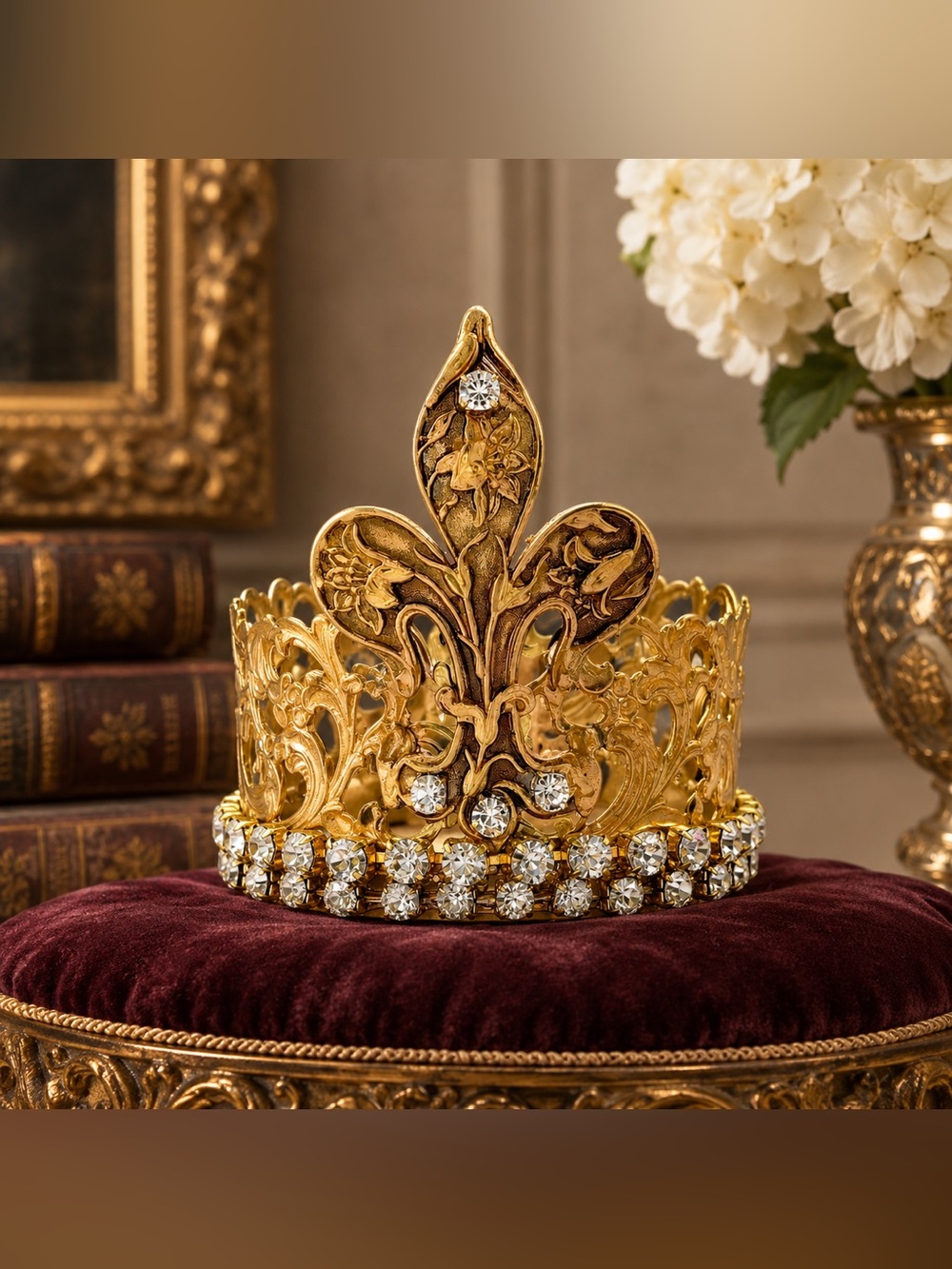 Art Nouveau Decor Crown – Fleur-de-Lis Floral Crown, Nature-Inspired Statement